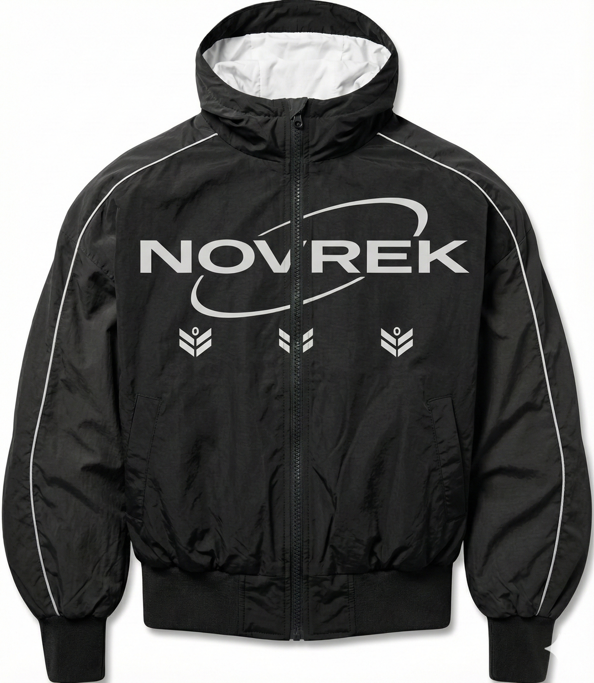 NOVREK “Recode” Tech Windbreaker – Reflective Performance Zip Jacket (Black)